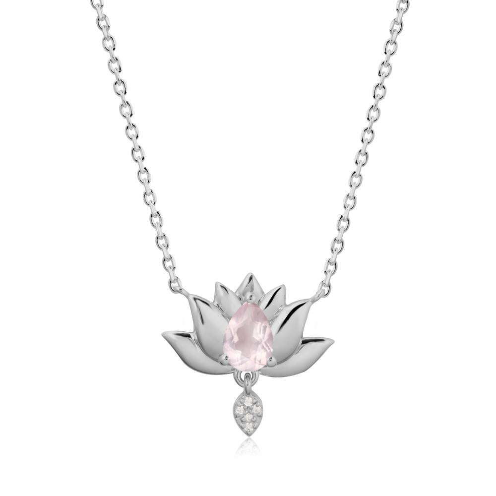 Tear Shaped Rose Quartz Lotus Necklace - LUO Jewelry #metal_platinum