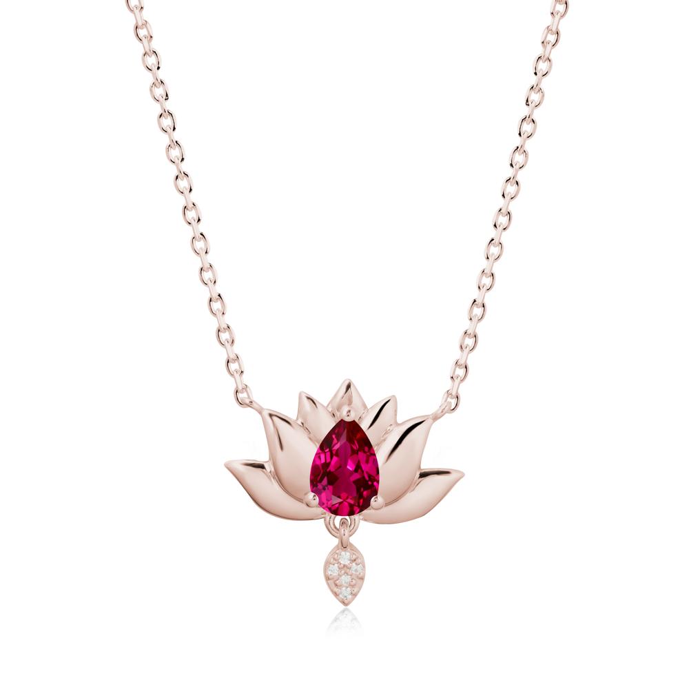 Pear Shaped Ruby Lotus Flower Pendant - LUO Jewelry #metal_14k rose gold