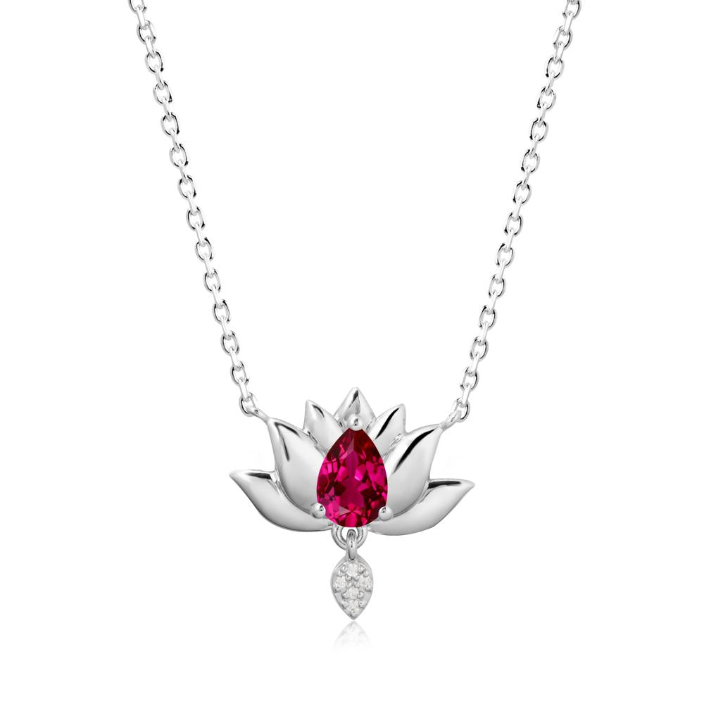 Pear Shaped Ruby Lotus Flower Pendant - LUO Jewelry #metal_14k white gold