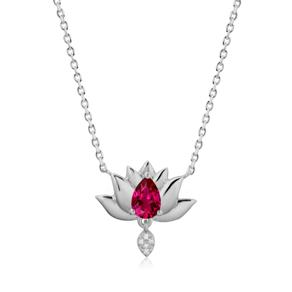 Pear Shaped Ruby Lotus Flower Pendant - LUO Jewelry #metal_platinum