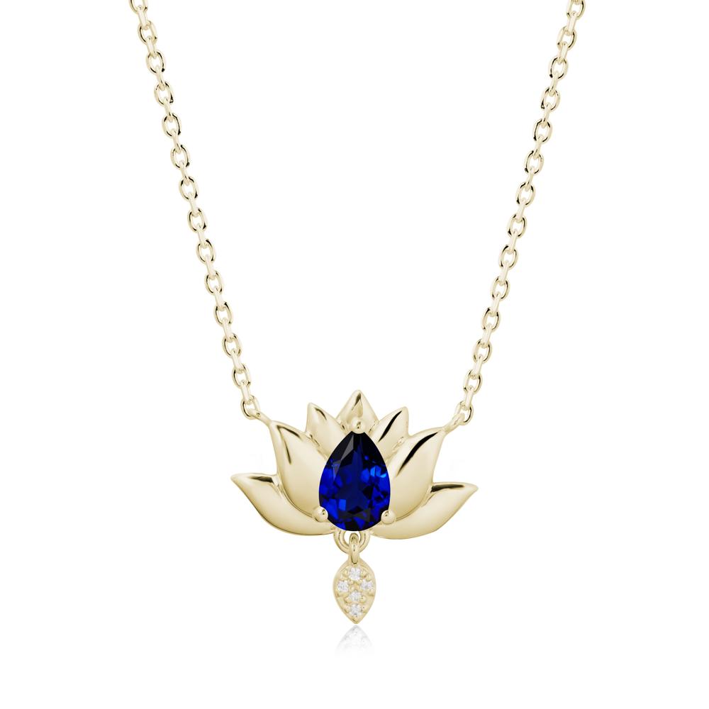 Tear Shaped Sapphire Lotus Necklace - LUO Jewelry #metal_14k yellow gold