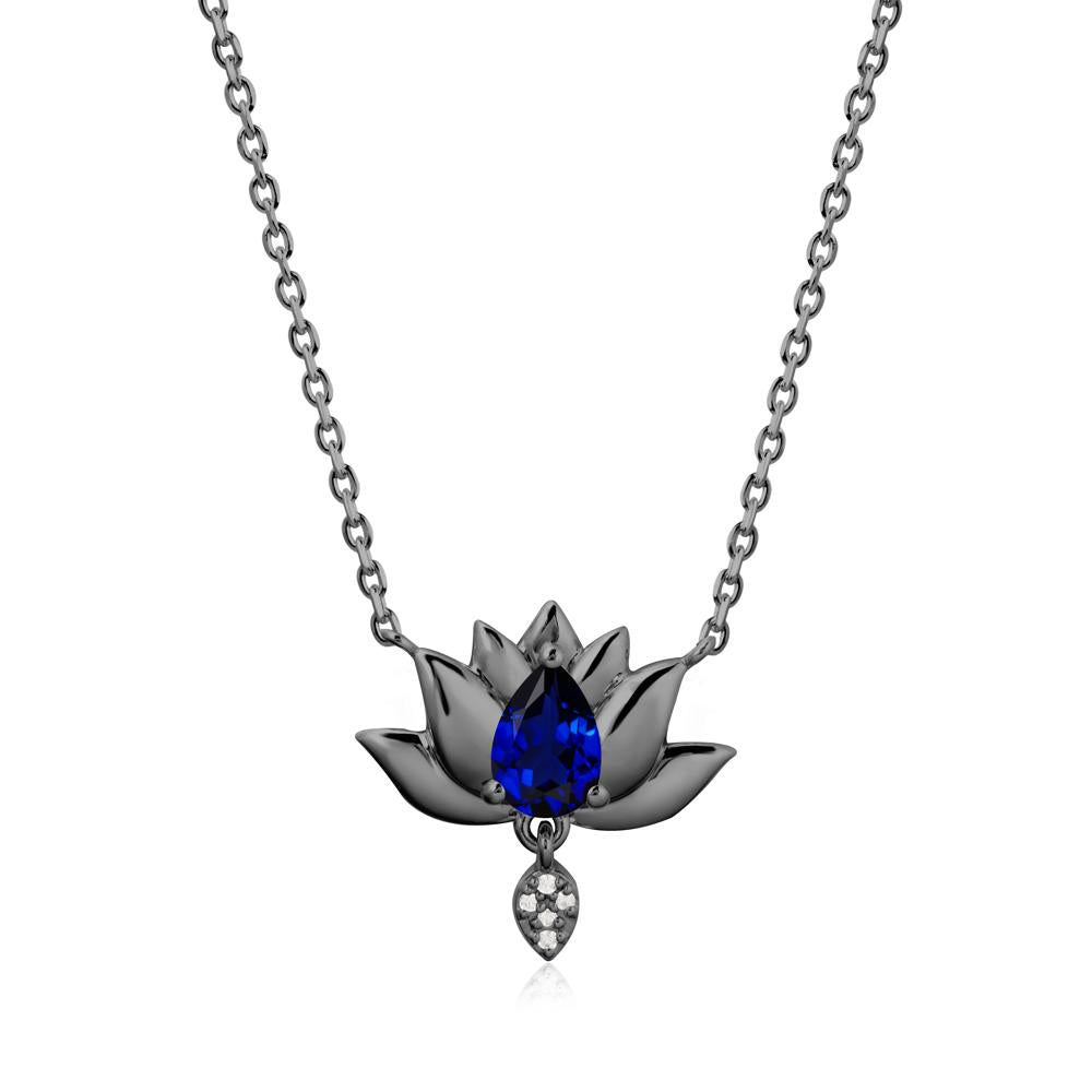 Tear Shaped Sapphire Lotus Necklace - LUO Jewelry #metal_black finish sterling silver