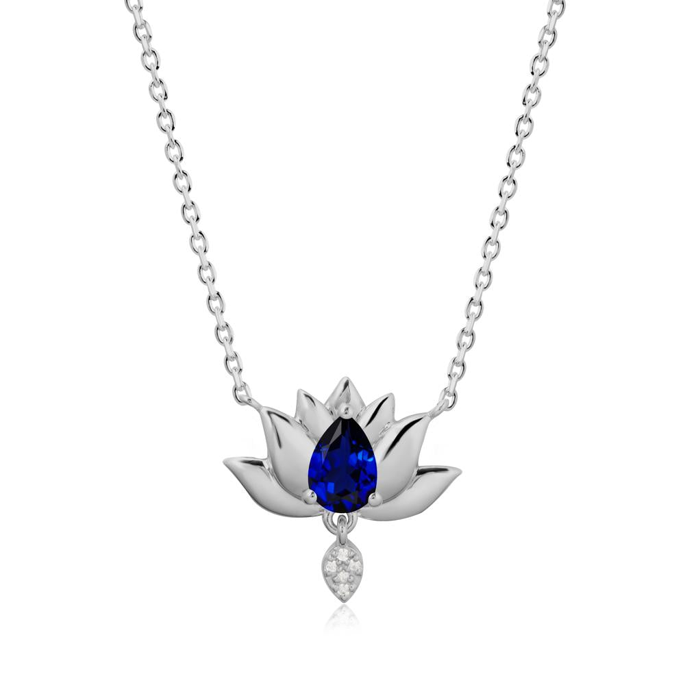 Tear Shaped Sapphire Lotus Necklace - LUO Jewelry #metal_platinum