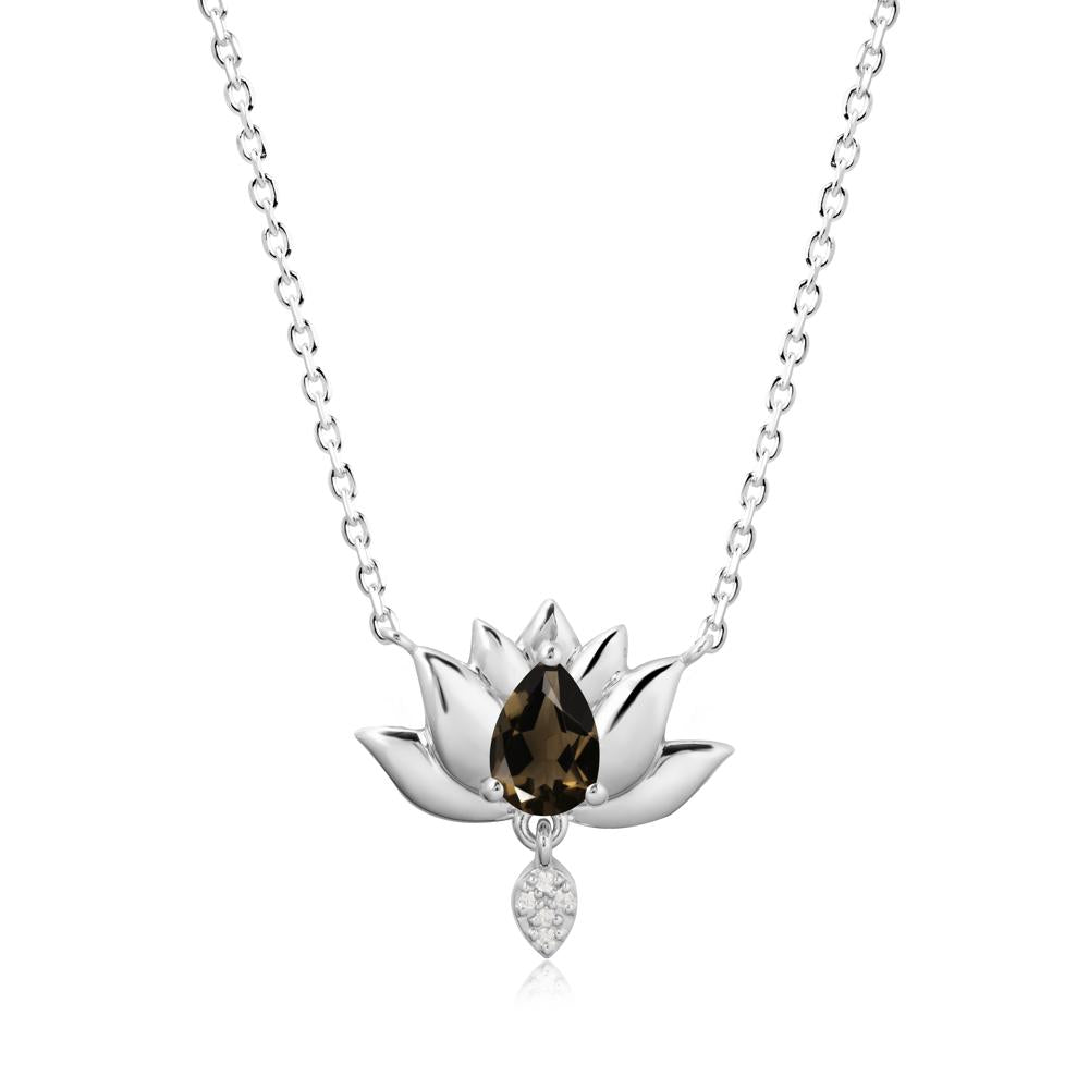 Pear Shaped Smoky Quartz Lotus Flower Pendant - LUO Jewelry #metal_14k white gold