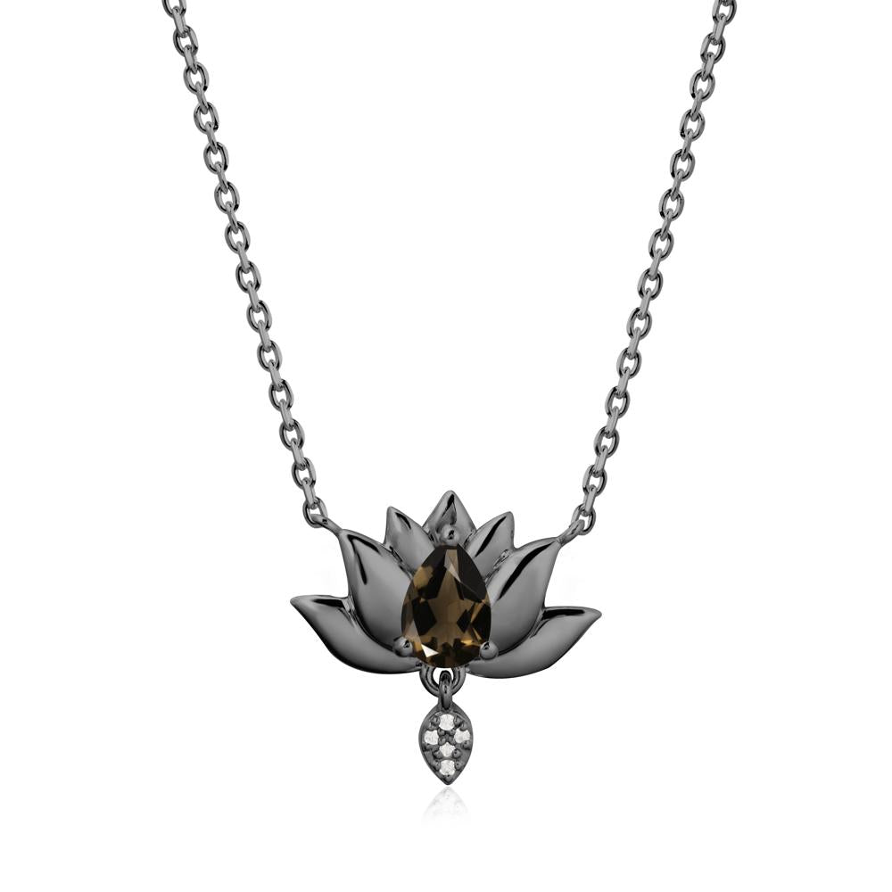 Pear Shaped Smoky Quartz Lotus Flower Pendant - LUO Jewelry #metal_black finish sterling silver