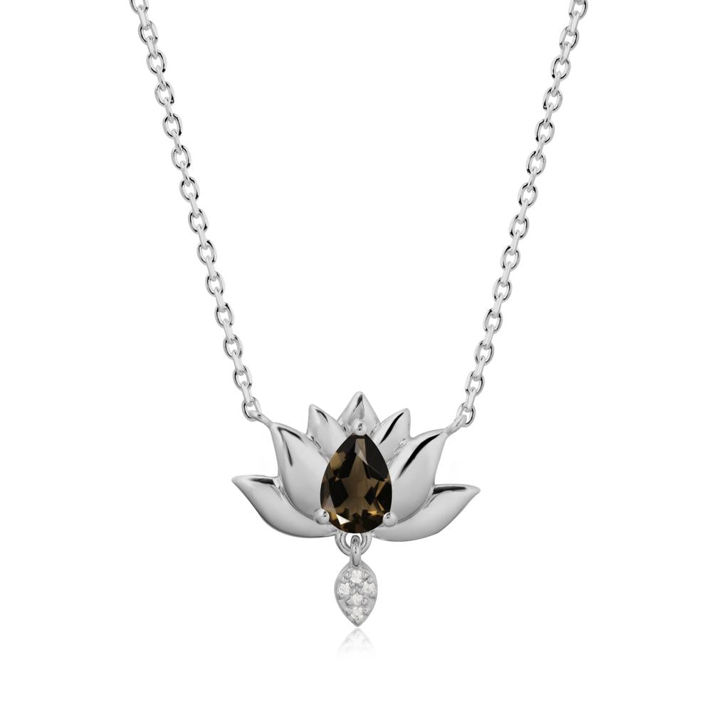 Pear Shaped Smoky Quartz Lotus Flower Pendant - LUO Jewelry #metal_platinum