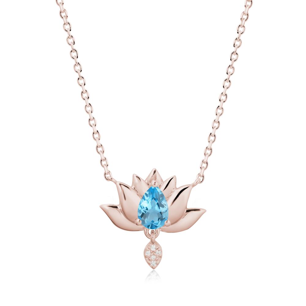 Tear Shaped Swiss Blue Topaz Lotus Necklace - LUO Jewelry #metal_14k rose gold