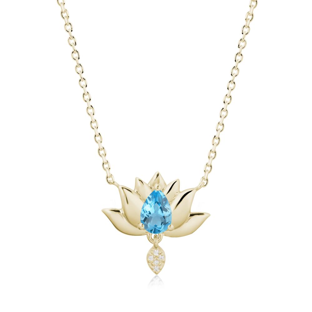 Tear Shaped Swiss Blue Topaz Lotus Necklace - LUO Jewelry #metal_14k yellow gold