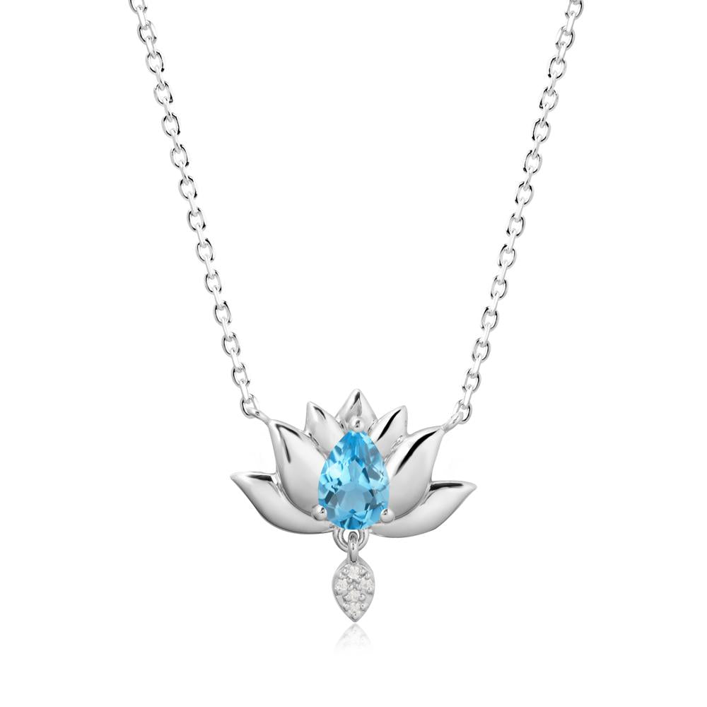 Tear Shaped Swiss Blue Topaz Lotus Necklace - LUO Jewelry #metal_18k white gold