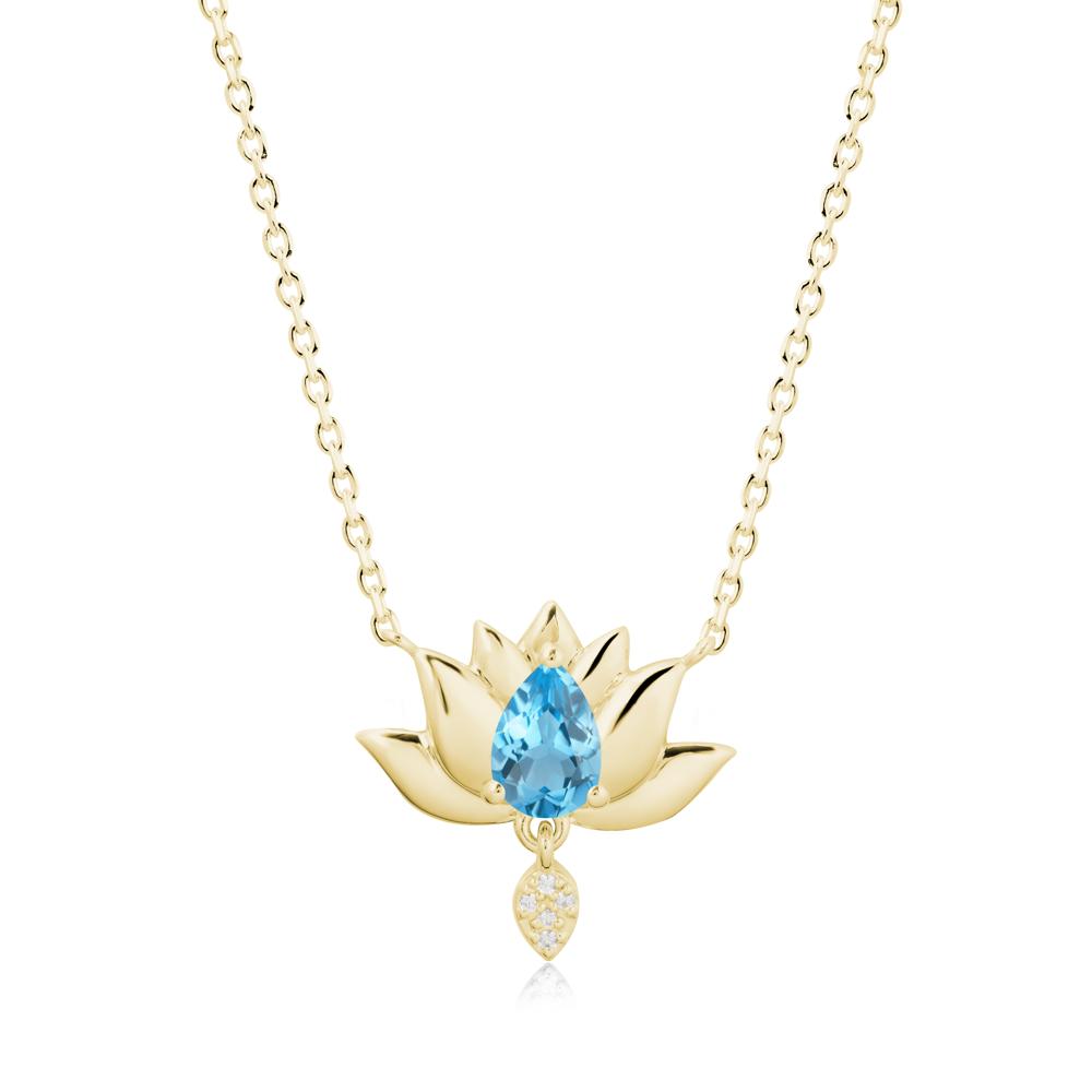 Tear Shaped Swiss Blue Topaz Lotus Necklace - LUO Jewelry #metal_18k yellow gold