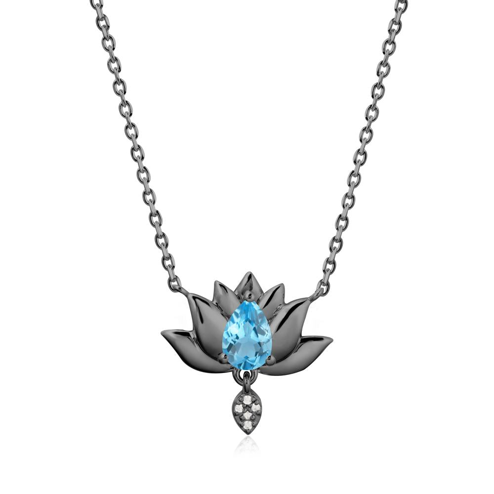 Tear Shaped Swiss Blue Topaz Lotus Necklace - LUO Jewelry #metal_black finish sterling silver