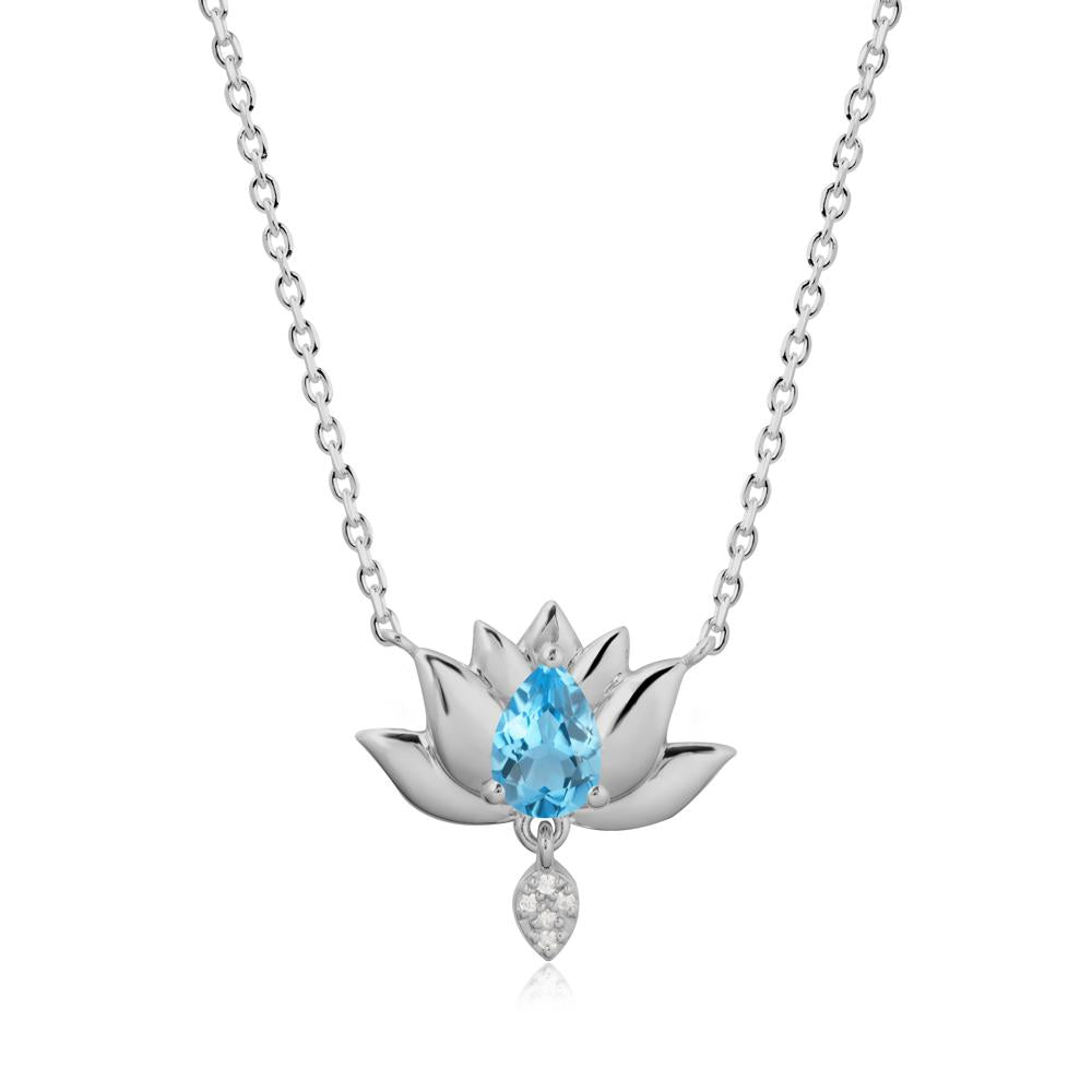 Tear Shaped Swiss Blue Topaz Lotus Necklace - LUO Jewelry #metal_platinum