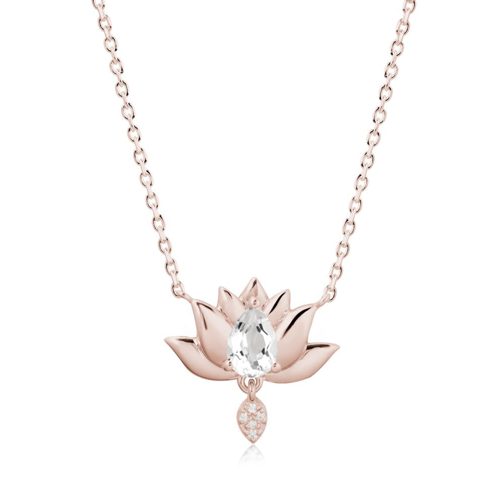 Pear Shaped White Topaz Lotus Flower Pendant - LUO Jewelry #metal_14k rose gold