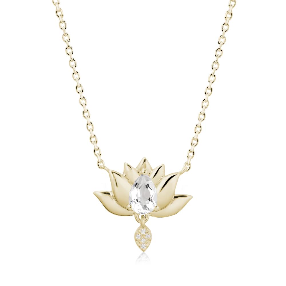 Pear Shaped White Topaz Lotus Flower Pendant - LUO Jewelry #metal_14k yellow gold