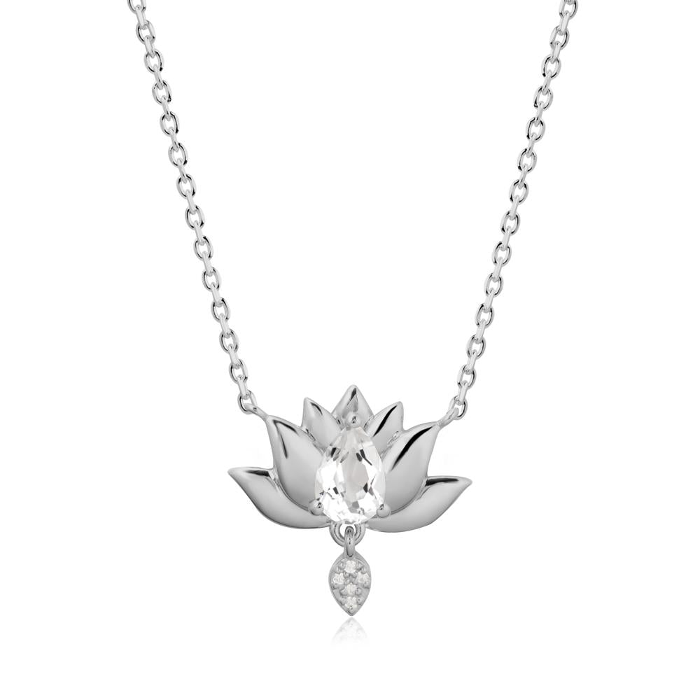 Pear Shaped White Topaz Lotus Flower Pendant - LUO Jewelry #metal_platinum