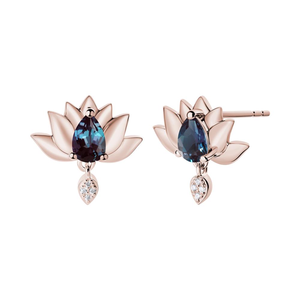 Pear Shaped Alexandrite Lotus Flower Earrings - LUO Jewelry #metal_14k rose gold