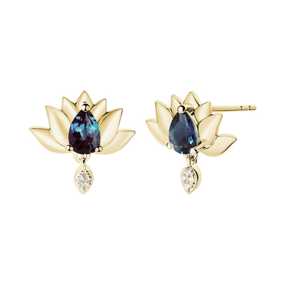 Pear Shaped Alexandrite Lotus Flower Earrings - LUO Jewelry #metal_18k yellow gold