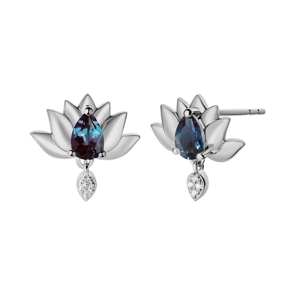 Pear Shaped Alexandrite Lotus Flower Earrings - LUO Jewelry #metal_platinum