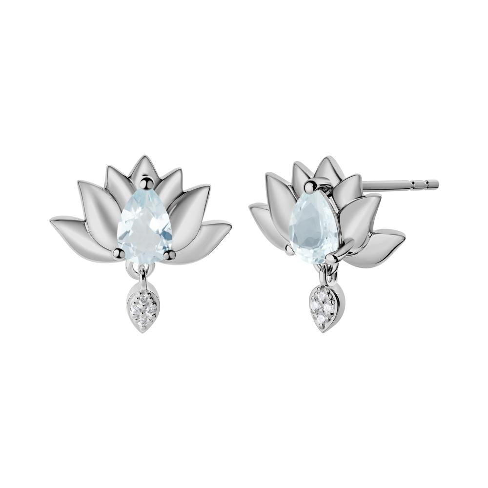 Tear Shaped Aquamarine Lotus Stud Earrings - LUO Jewelry #metal_platinum
