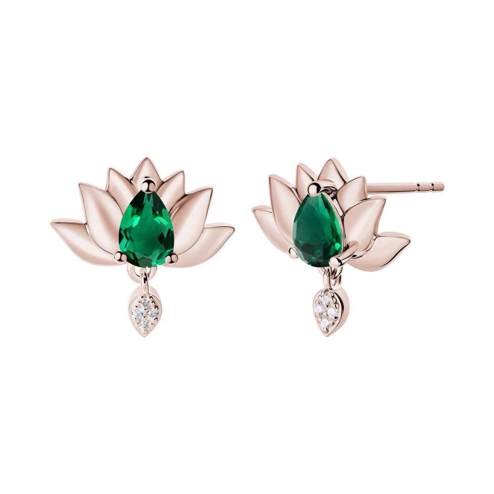 Pear Shaped Emerald Lotus Flower Earrings - LUO Jewelry #metal_14k rose gold