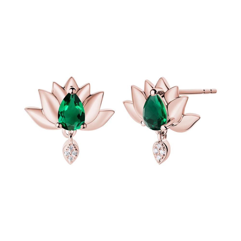 Pear Shaped Emerald Lotus Flower Earrings - LUO Jewelry #metal_18k rose gold