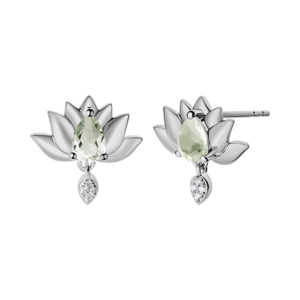 Pear Shaped Green Amethyst Lotus Flower Earrings - LUO Jewelry #metal_platinum