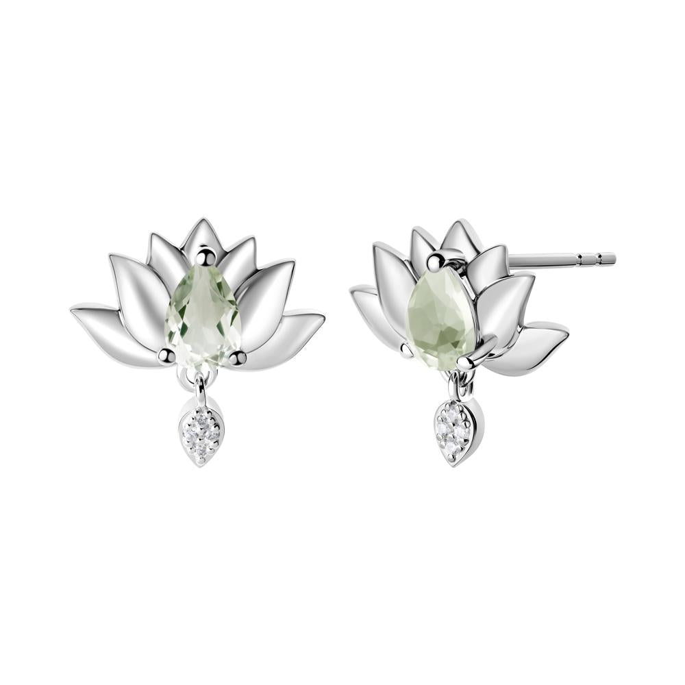 Pear Shaped Green Amethyst Lotus Flower Earrings - LUO Jewelry #metal_sterling silver