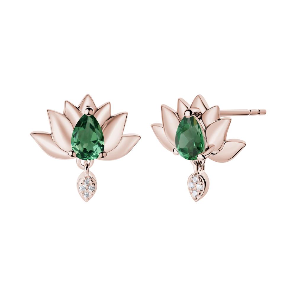 Pear Shaped Green Sapphire Lotus Flower Earrings - LUO Jewelry #metal_14k rose gold