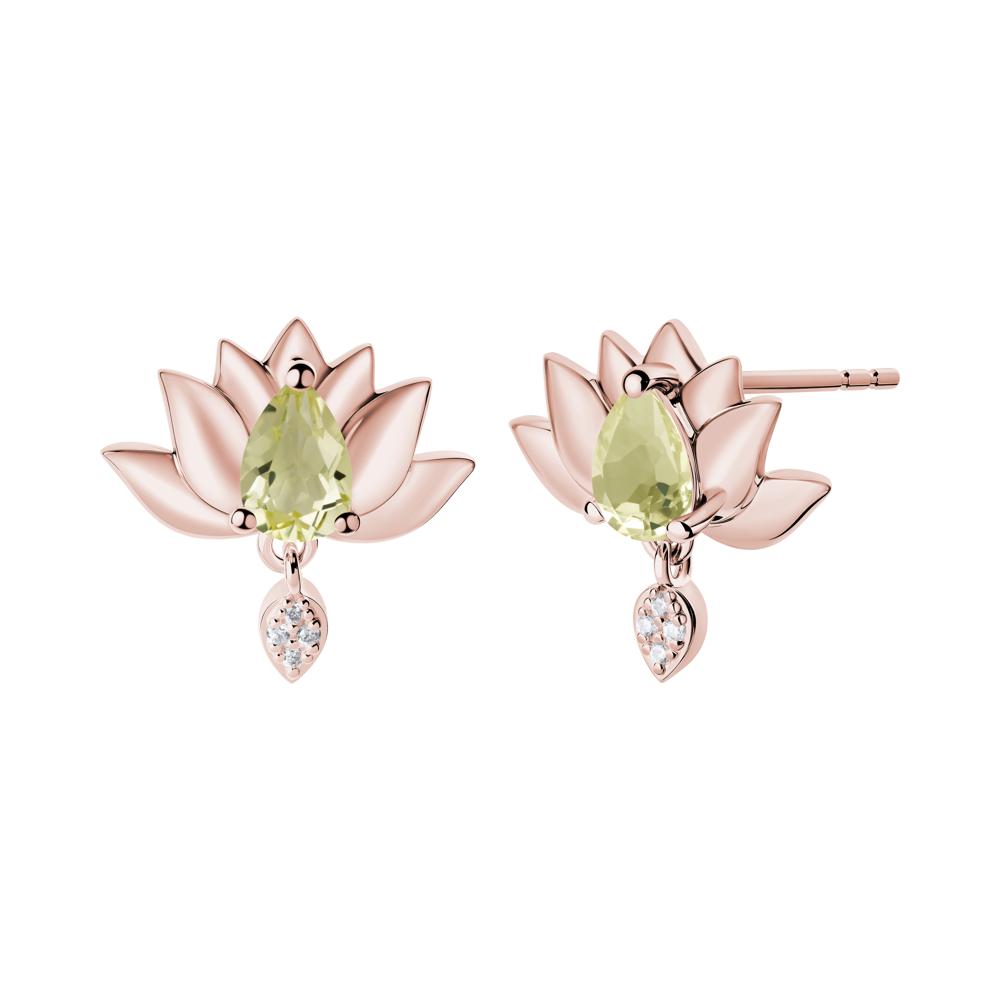Pear Shaped Lemon Quartz Lotus Flower Earrings - LUO Jewelry #metal_18k rose gold