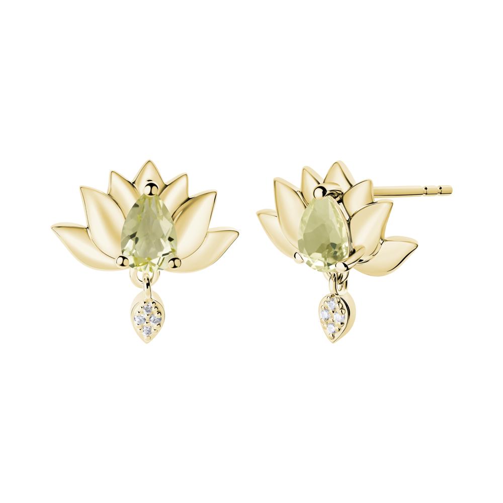 Pear Shaped Lemon Quartz Lotus Flower Earrings - LUO Jewelry #metal_18k yellow gold