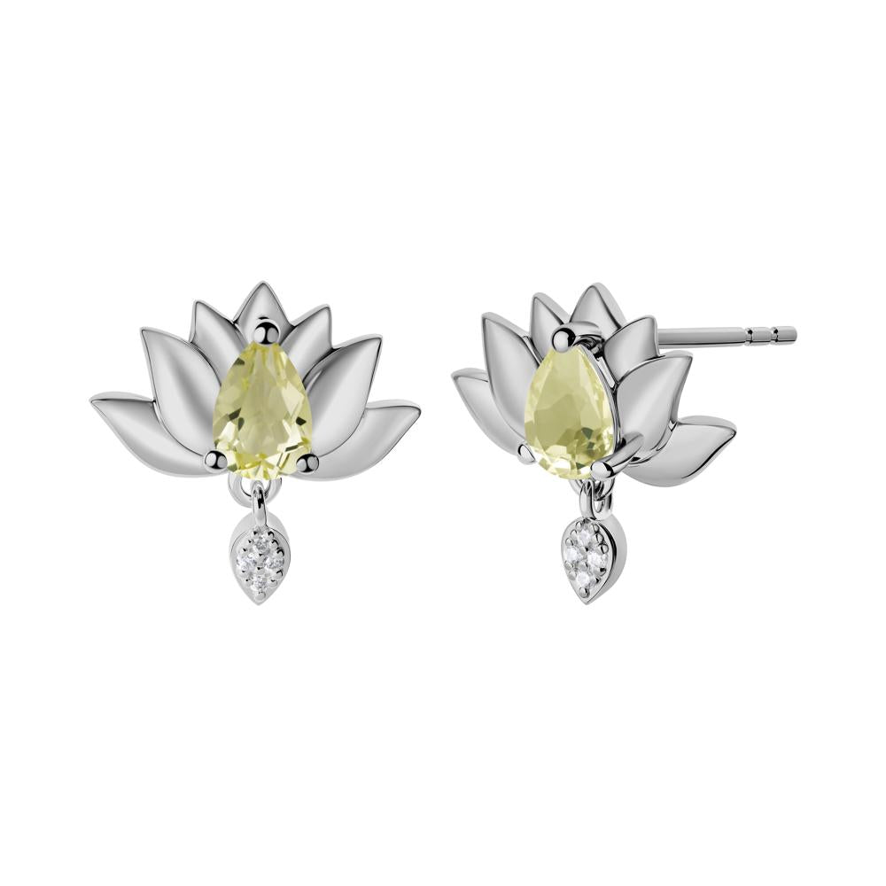 Pear Shaped Lemon Quartz Lotus Flower Earrings - LUO Jewelry #metal_platinum