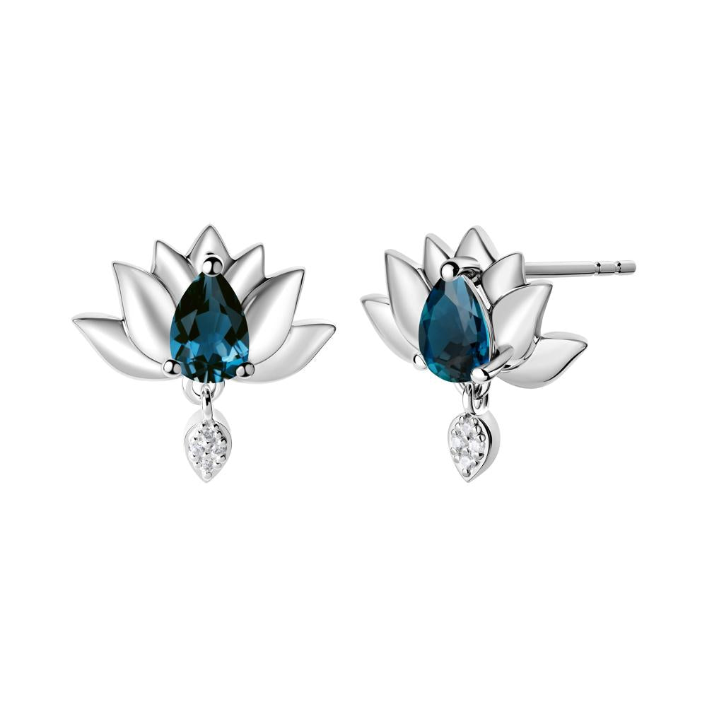 Pear Shaped London Blue Topaz Lotus Flower Earrings - LUO Jewelry #metal_14k white gold
