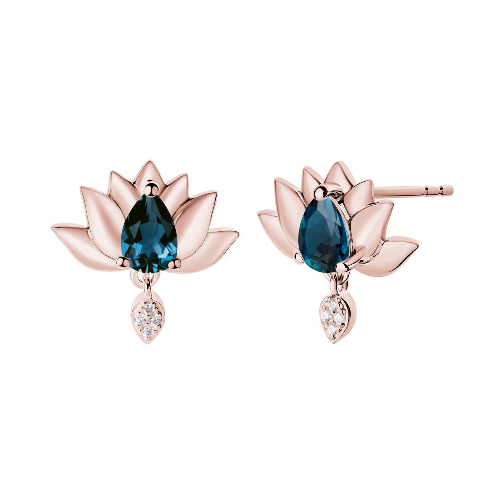Pear Shaped London Blue Topaz Lotus Flower Earrings - LUO Jewelry #metal_18k rose gold