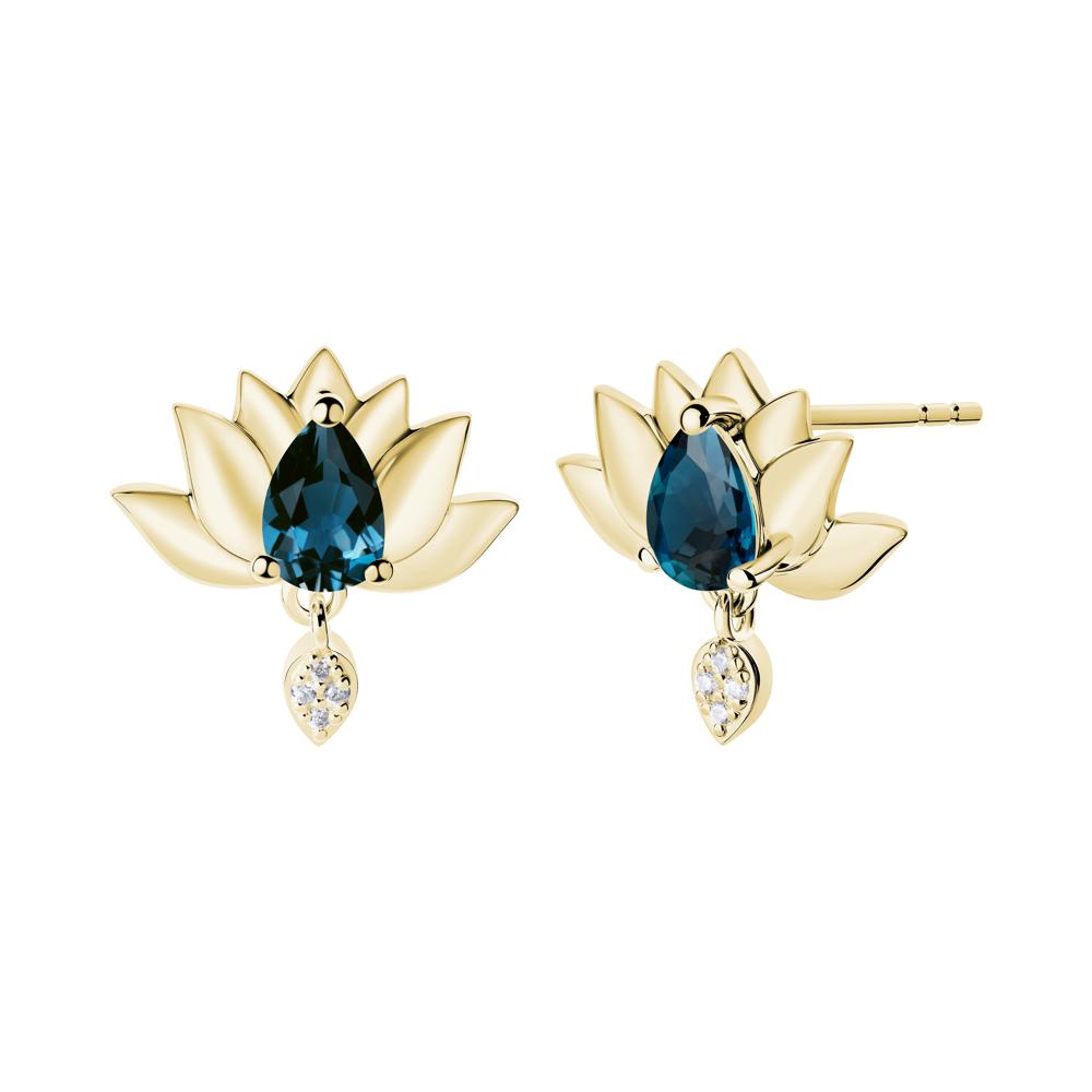 Pear Shaped London Blue Topaz Lotus Flower Earrings - LUO Jewelry #metal_18k yellow gold