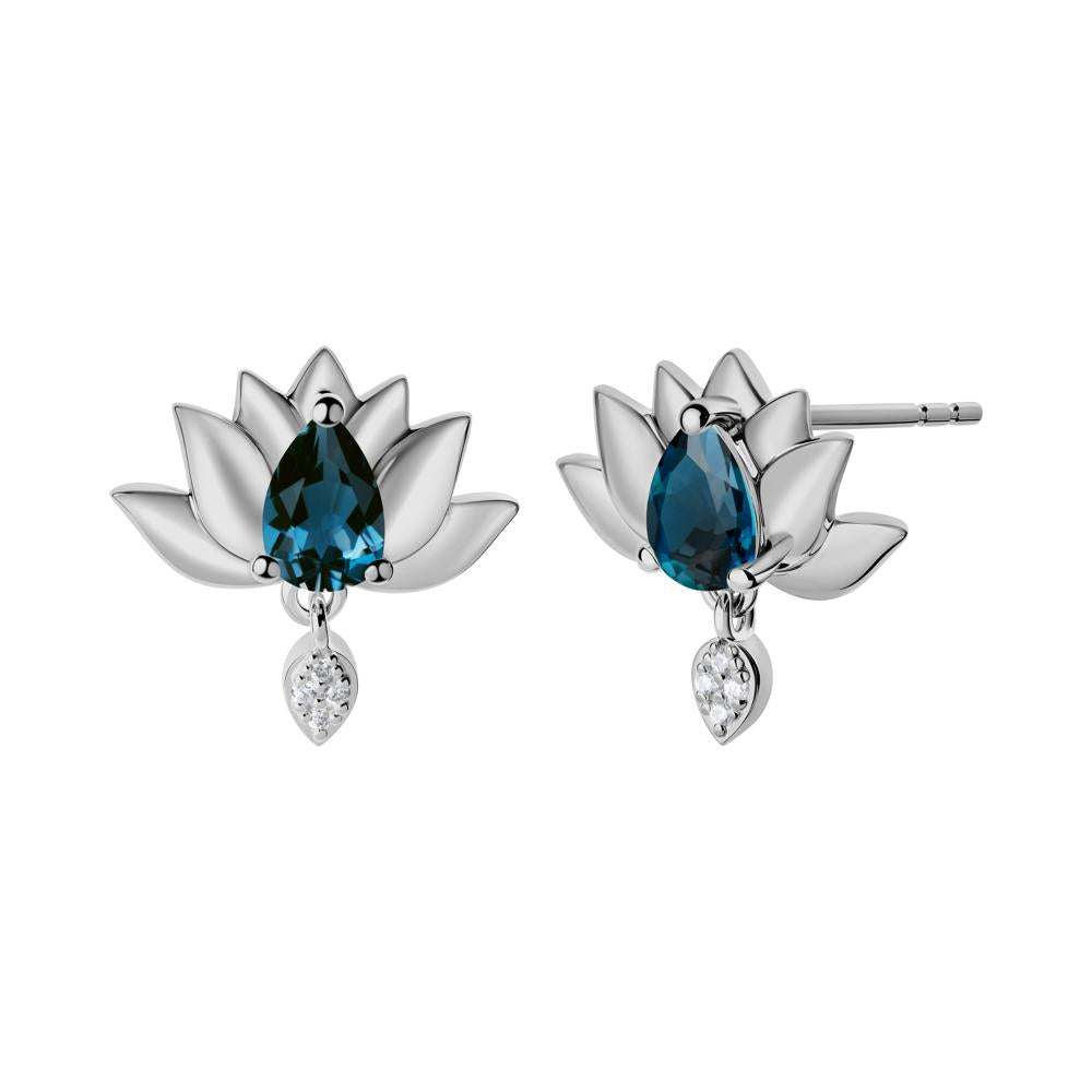 Pear Shaped London Blue Topaz Lotus Flower Earrings - LUO Jewelry #metal_platinum