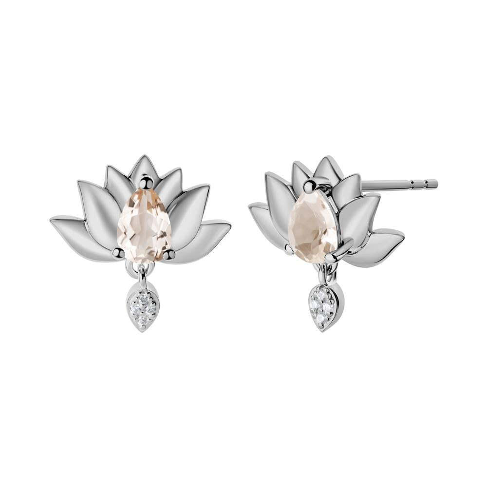 Tear Shaped Morganite Lotus Stud Earrings - LUO Jewelry #metal_platinum