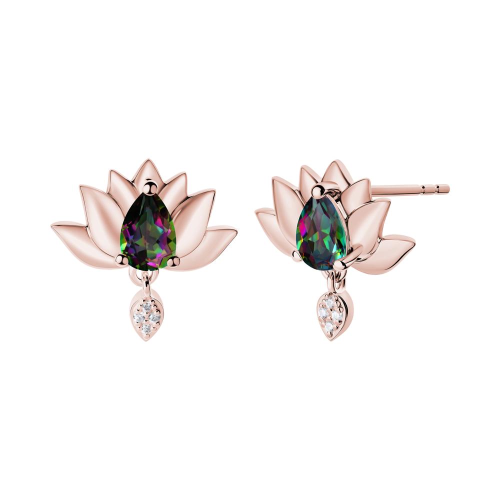 Tear Shaped Mystic Topaz Lotus Stud Earrings - LUO Jewelry #metal_18k rose gold