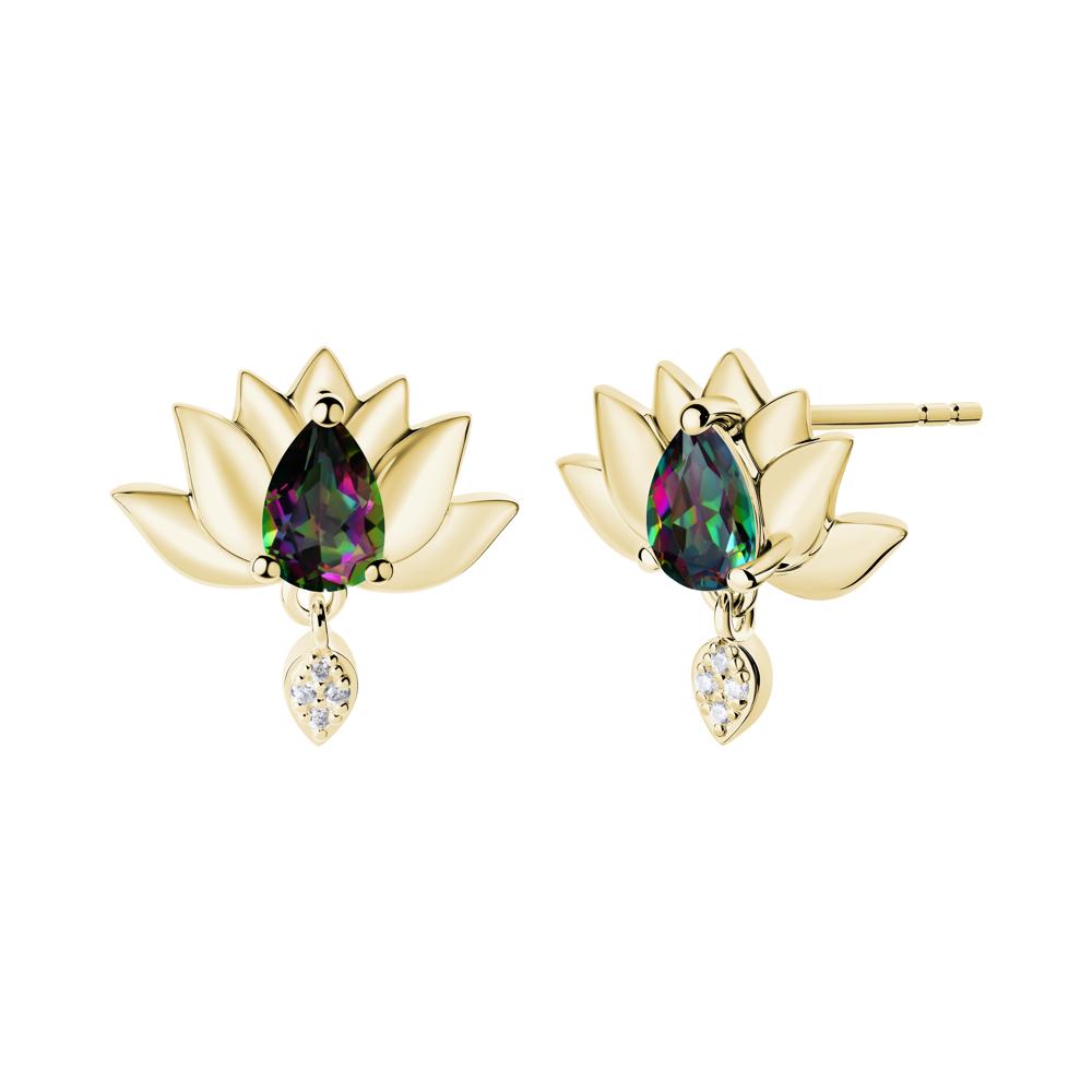 Tear Shaped Mystic Topaz Lotus Stud Earrings - LUO Jewelry #metal_18k yellow gold