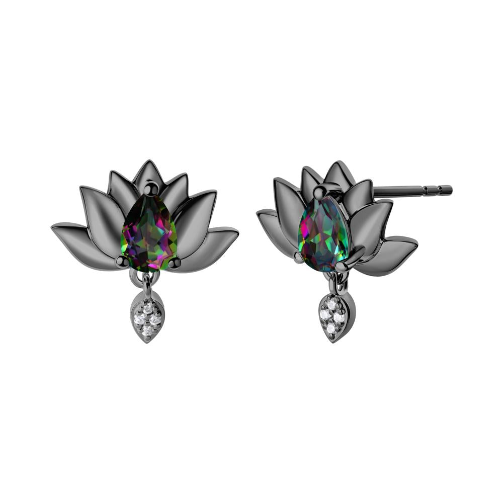 Tear Shaped Mystic Topaz Lotus Stud Earrings - LUO Jewelry #metal_black finish sterling silver
