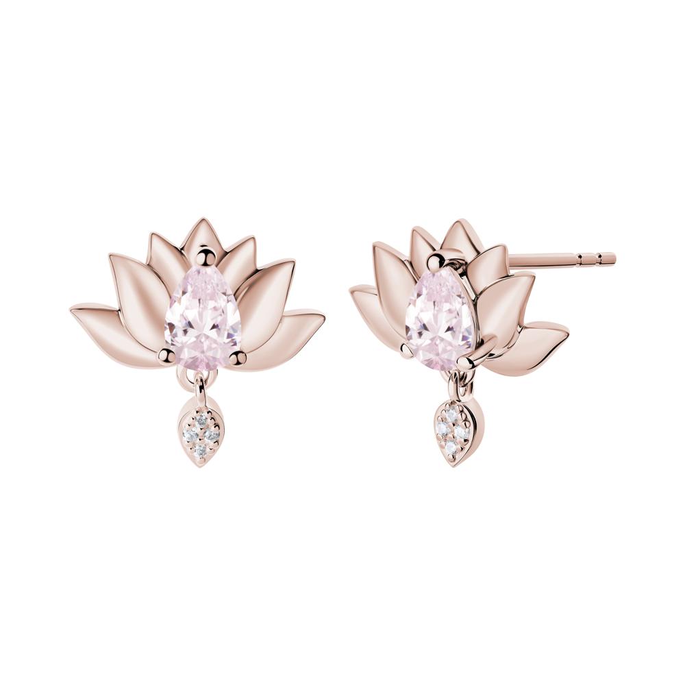 Tear Shaped Pink Cubic Zirconia Lotus Stud Earrings - LUO Jewelry #metal_14k rose gold