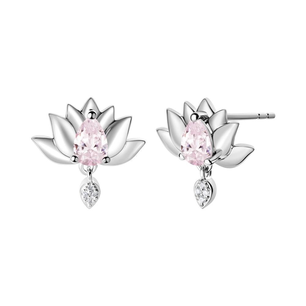 Tear Shaped Pink Cubic Zirconia Lotus Stud Earrings - LUO Jewelry #metal_14k white gold