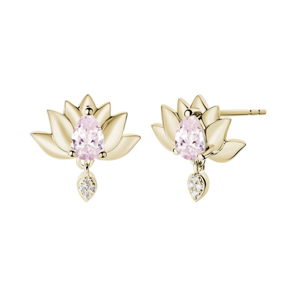 Tear Shaped Pink Cubic Zirconia Lotus Stud Earrings - LUO Jewelry #metal_14k yellow gold