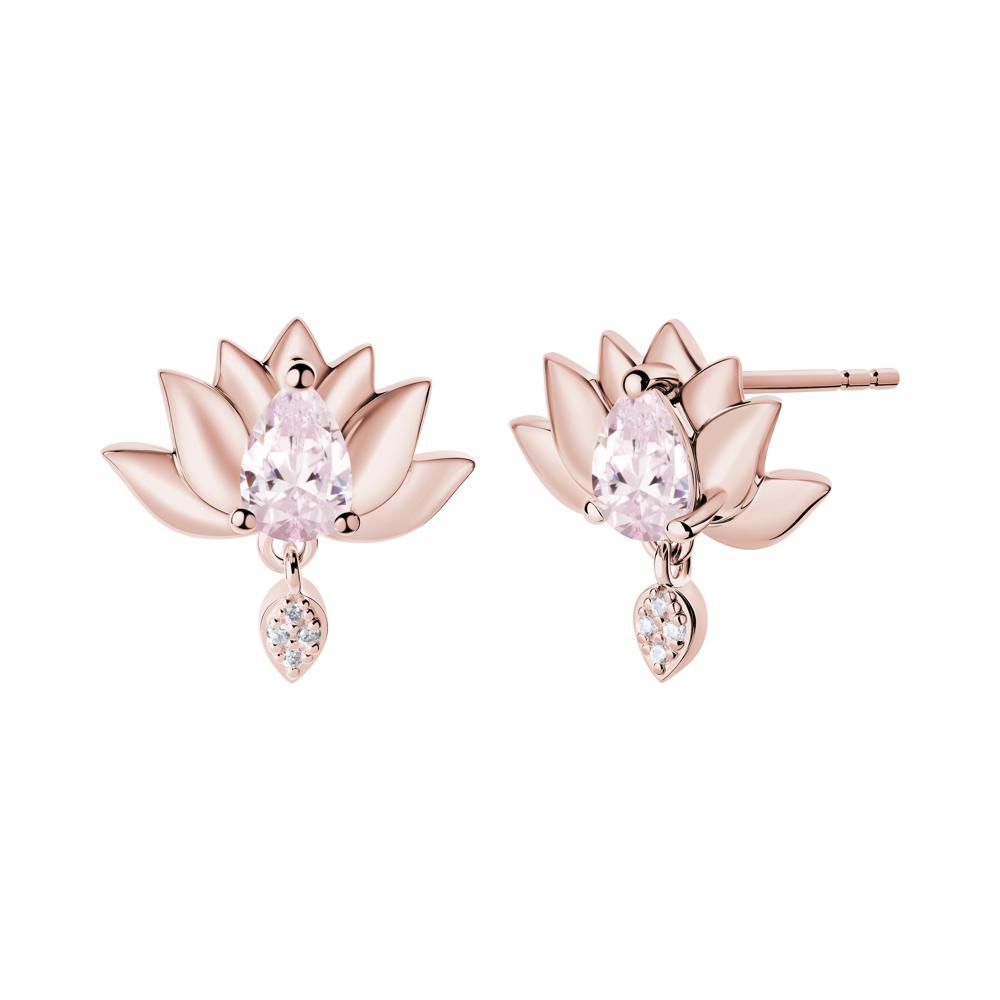 Tear Shaped Pink Cubic Zirconia Lotus Stud Earrings - LUO Jewelry #metal_18k rose gold