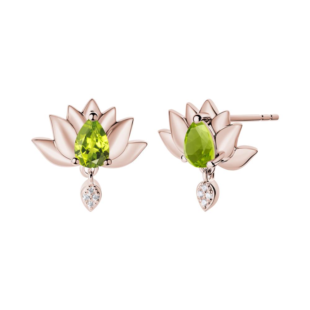 Tear Shaped Peridot Lotus Stud Earrings - LUO Jewelry #metal_14k rose gold