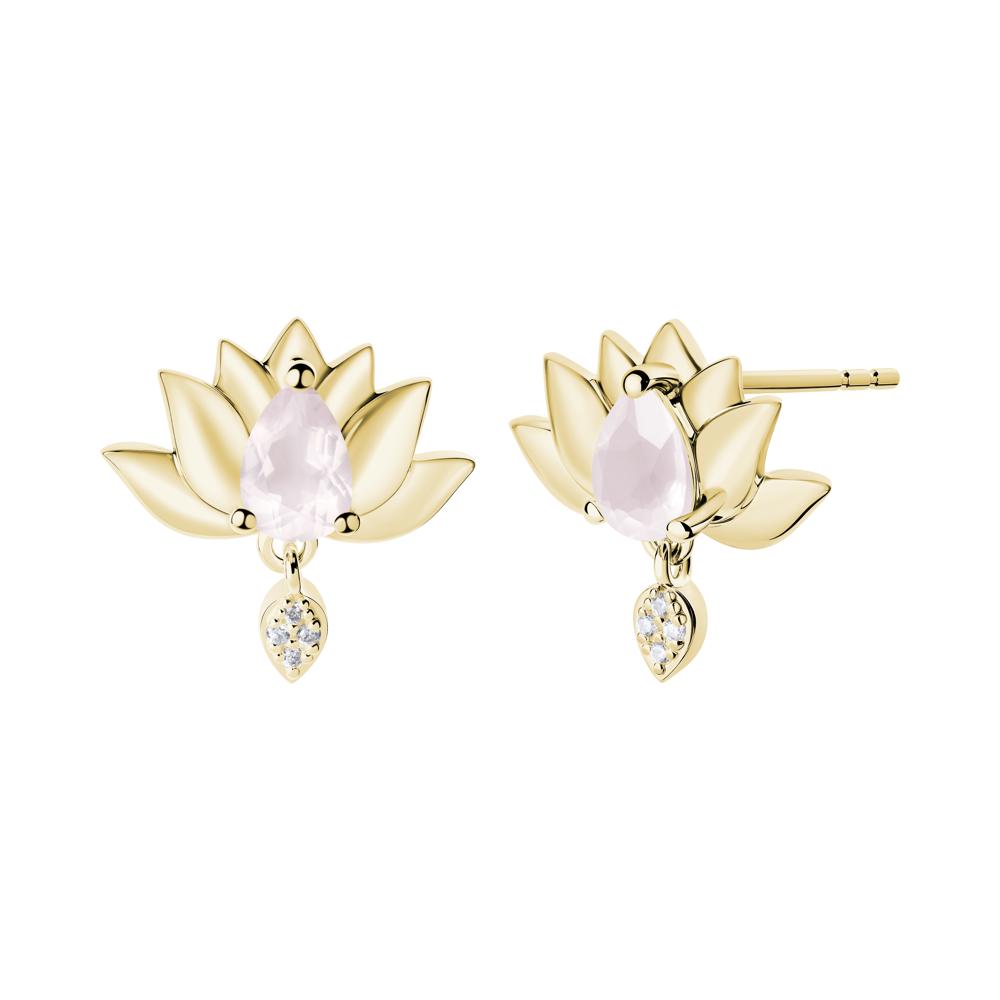 Tear Shaped Rose Quartz Lotus Stud Earrings - LUO Jewelry #metal_18k yellow gold