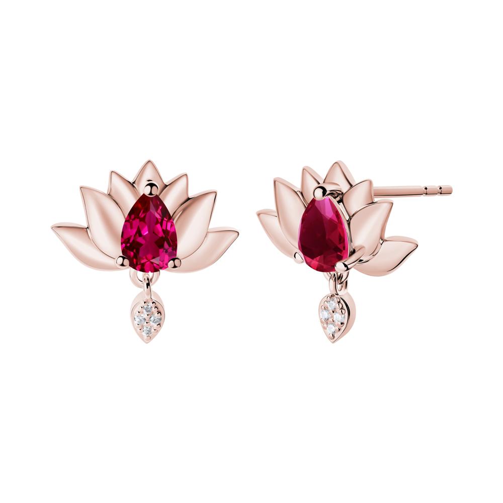 Tear Shaped Ruby Lotus Stud Earrings - LUO Jewelry #metal_18k rose gold