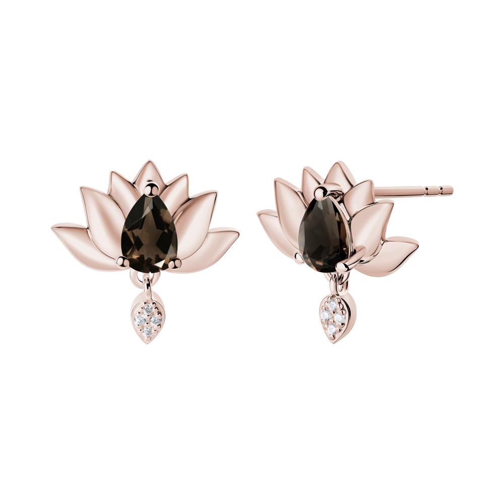 Tear Shaped Smoky Quartz Lotus Stud Earrings - LUO Jewelry #metal_14k rose gold