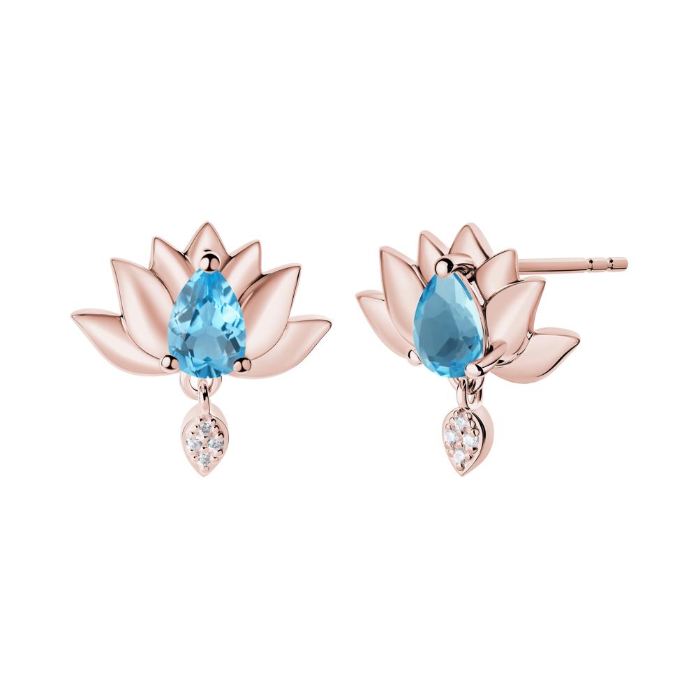 Pear Shaped Swiss Blue Topaz Lotus Flower Earrings - LUO Jewelry #metal_18k rose gold