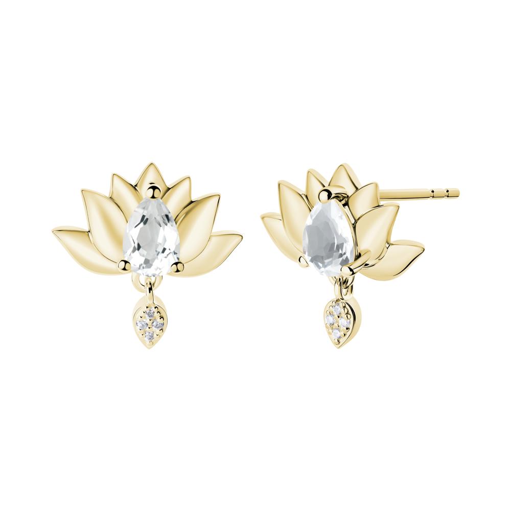 Pear Shaped White Topaz Lotus Flower Earrings - LUO Jewelry #metal_18k yellow gold