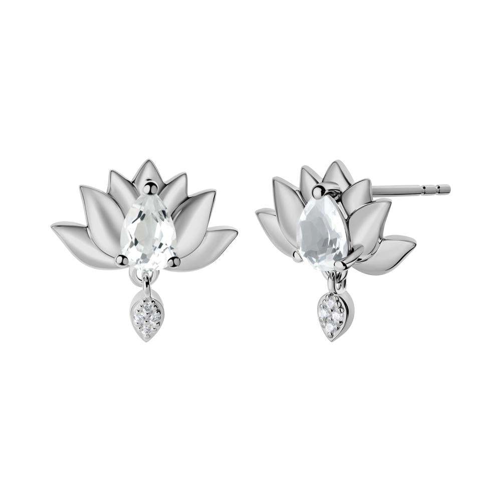 Pear Shaped White Topaz Lotus Flower Earrings - LUO Jewelry #metal_platinum